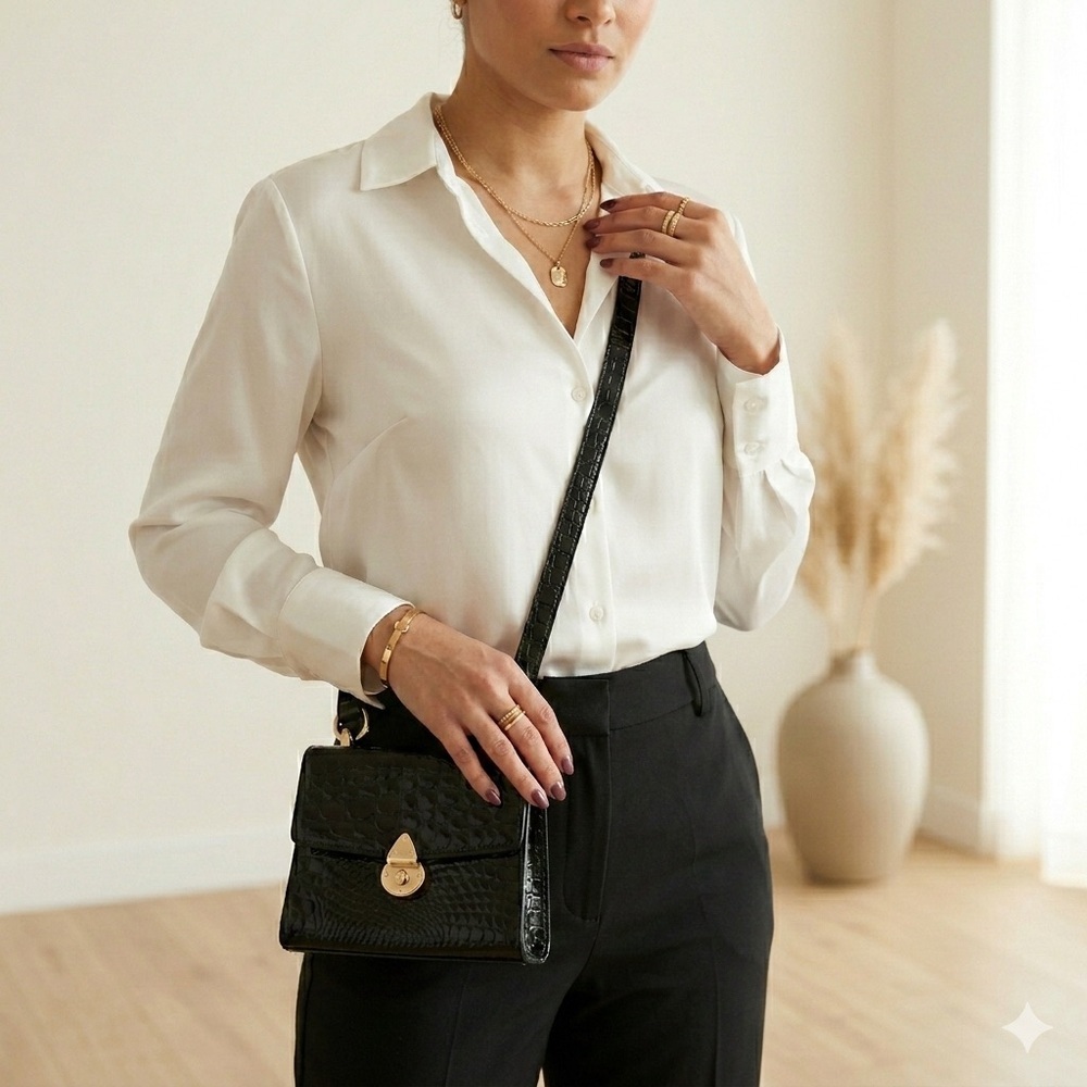 Vintage Holt Renfrew 1960s Black Crocodile Embossed Patent Leather Crossbody Bag
